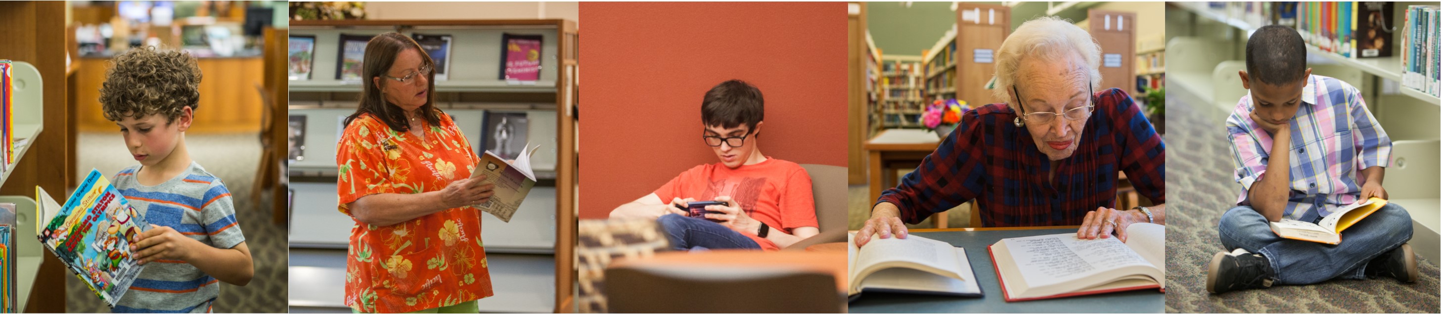 Banner photo of various library visitors