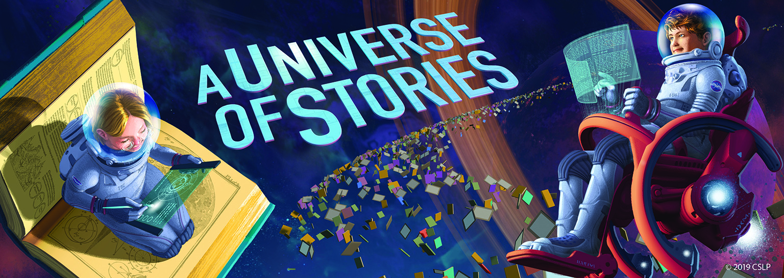 A Universe of Stories (Teen) Teen Summer Reading Lottery graphic that says, "A Universe of Stories"