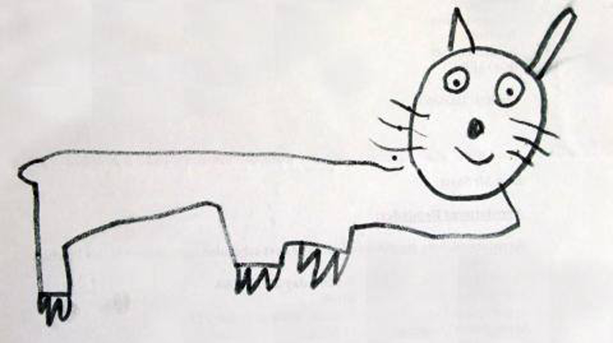 bad black and white drawing of a cat