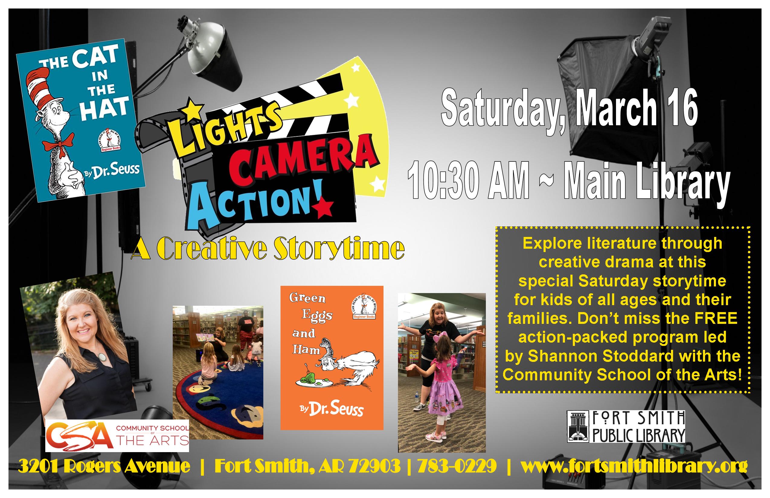 Lights, camera, action storytime poster