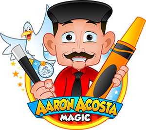 Cartoon image of magician Aaron Acosta