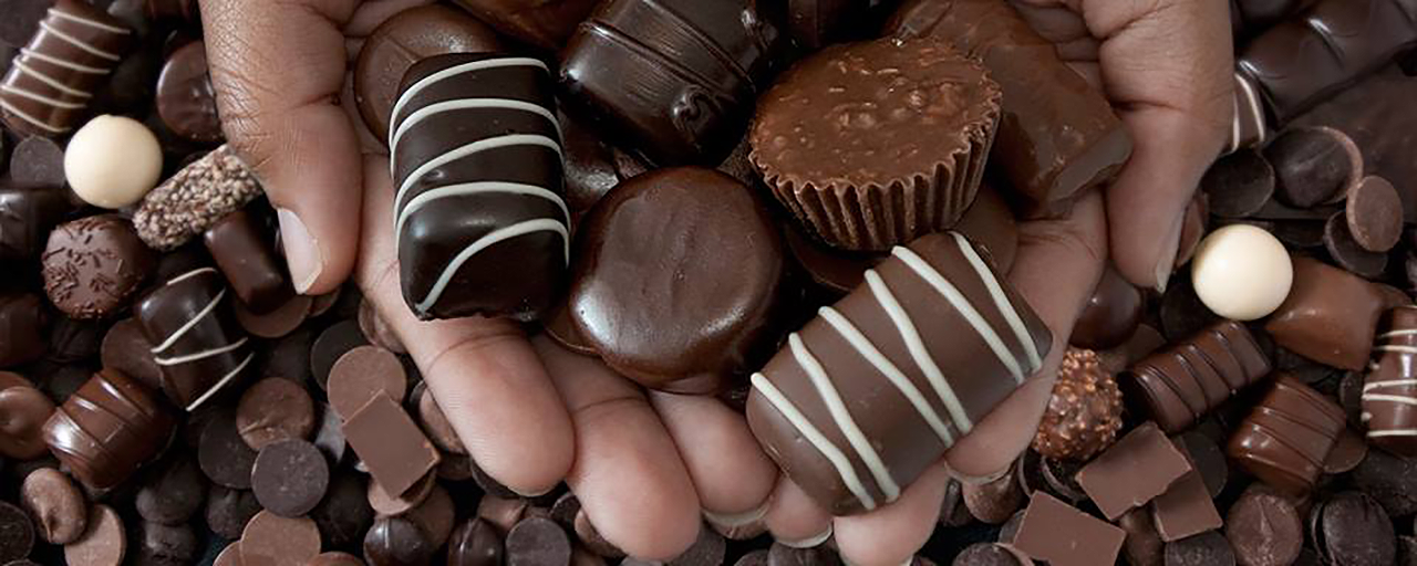 Person holding various chocolate candies in their hand