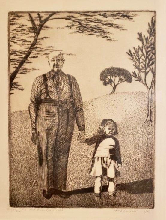 drawing of grandpa and young grandchild