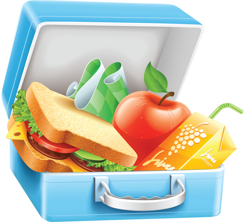 lunch box with sandwich, apple, juice box