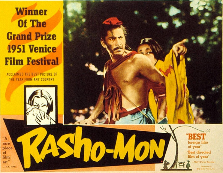 Japanese movie Rashomon. Man pointing at person. 