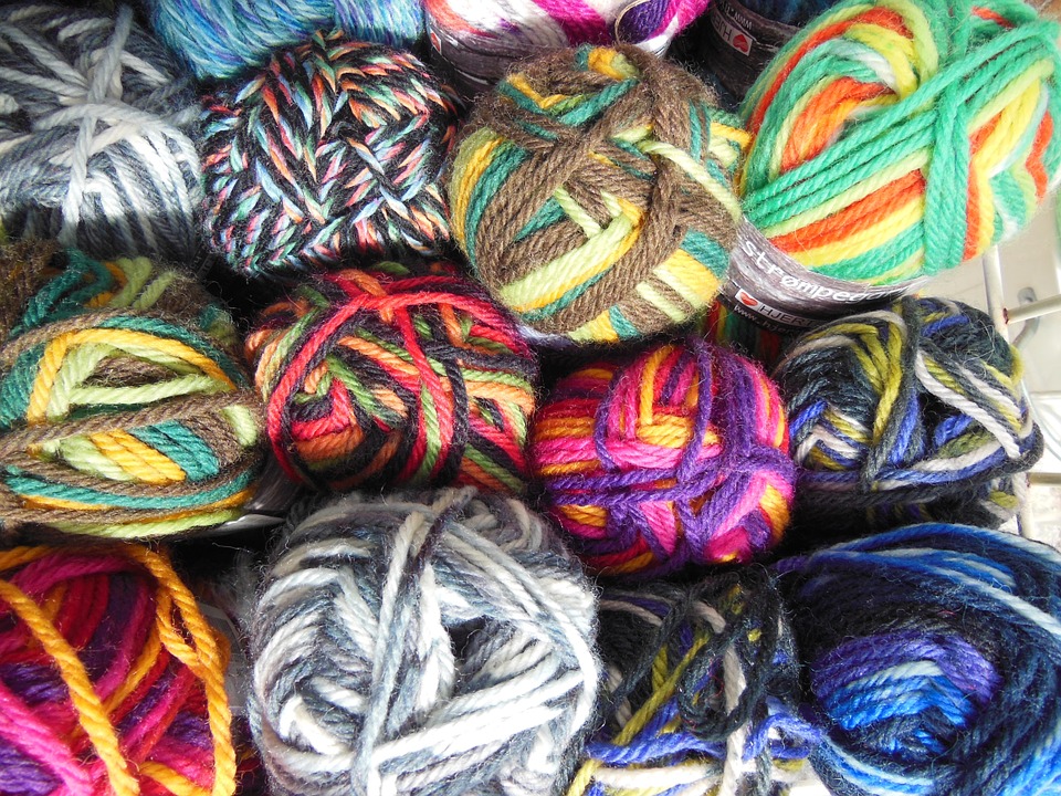 Skeins of colorful yarn