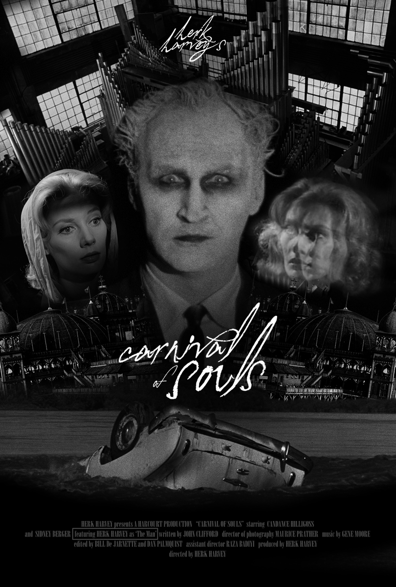 Movie poster for Carnival of Souls showing three people on there. 