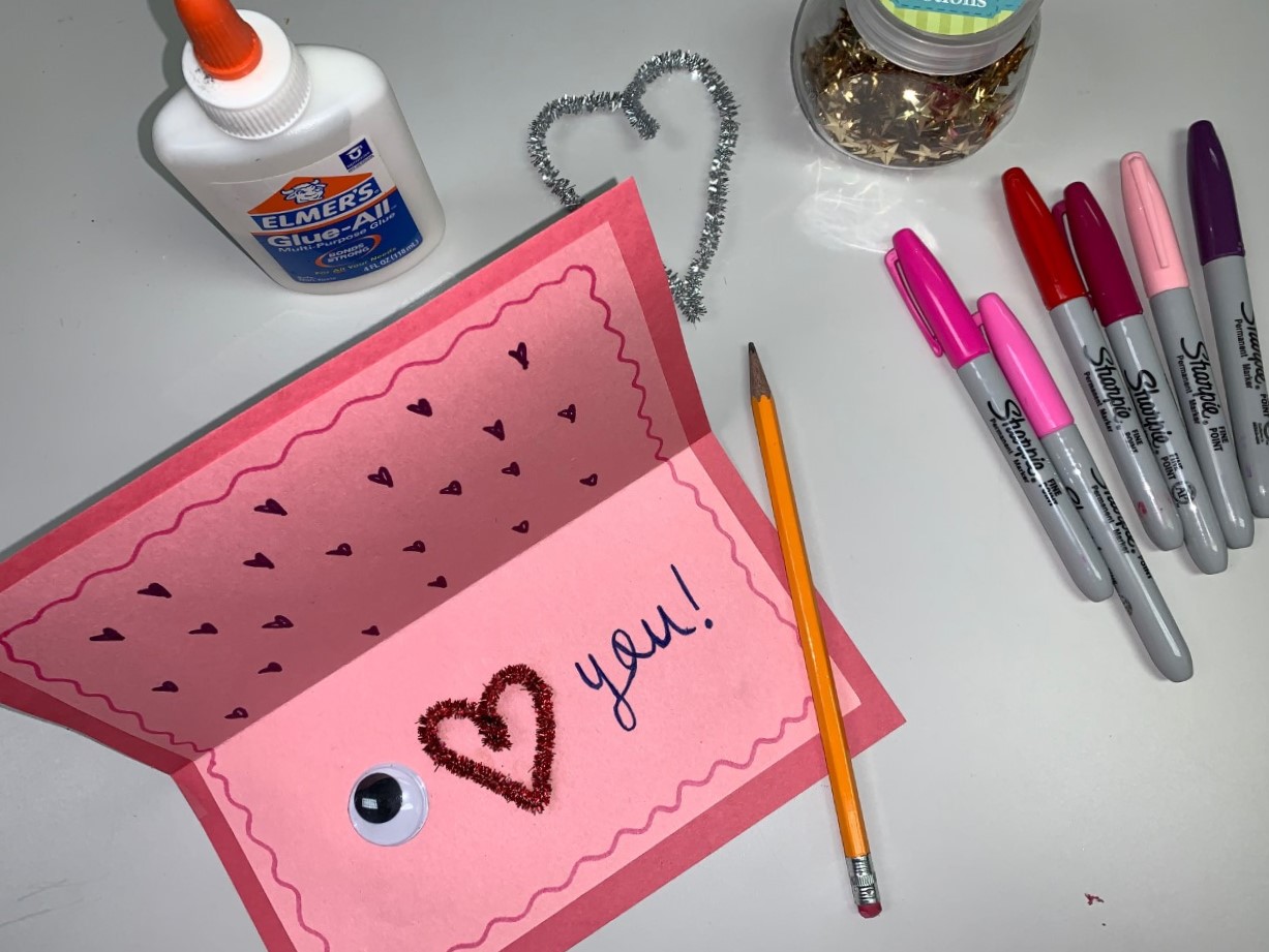 Homemade valentine and supplies