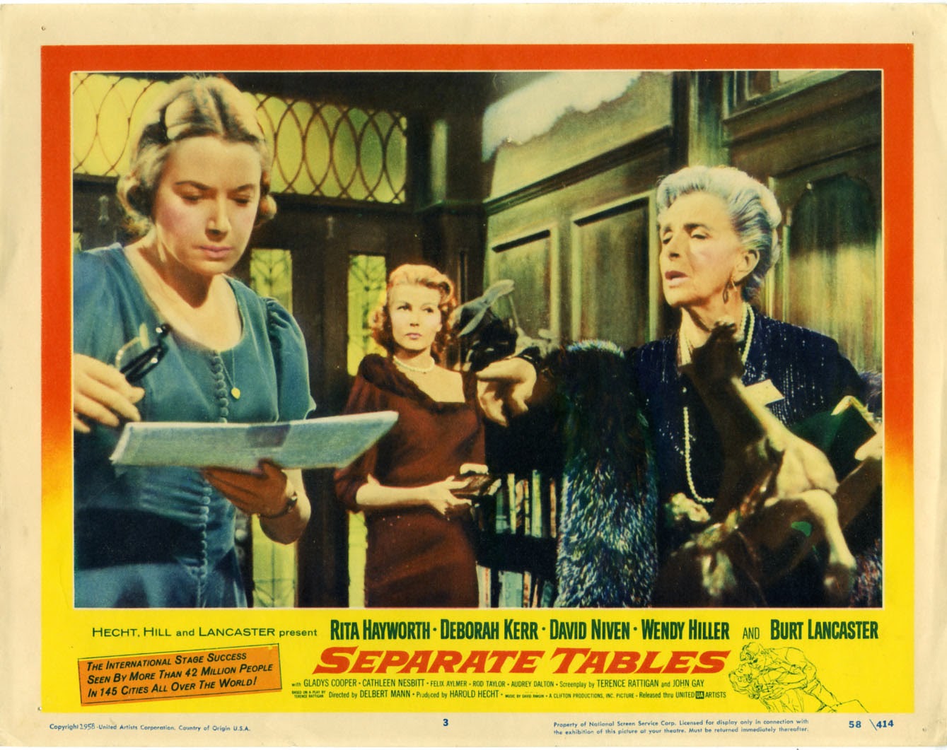Three older ladies standing about in movie poster for Separate Tables