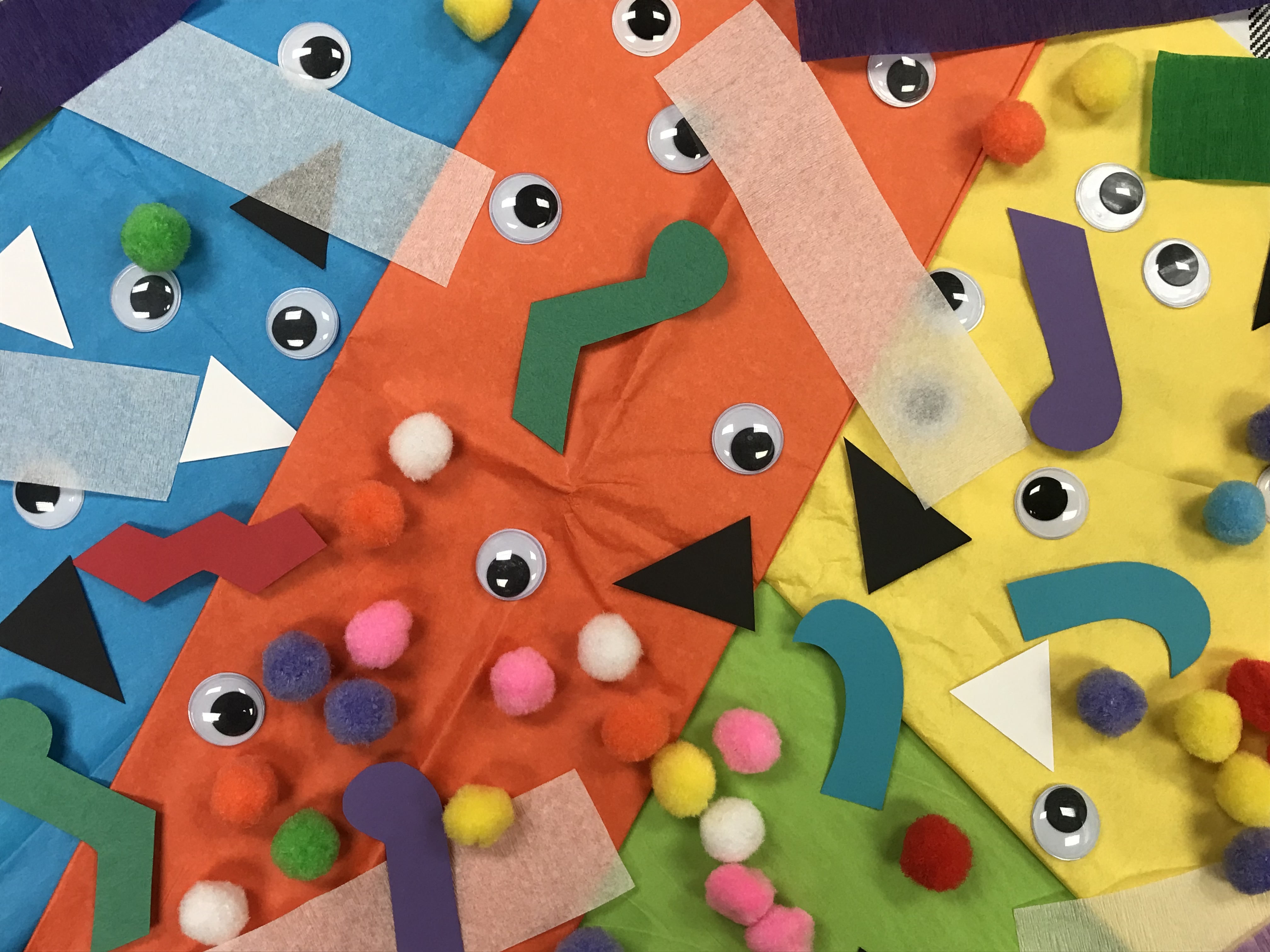 Craft supplies - google eyes, pom poms, construction paper, tissue paper