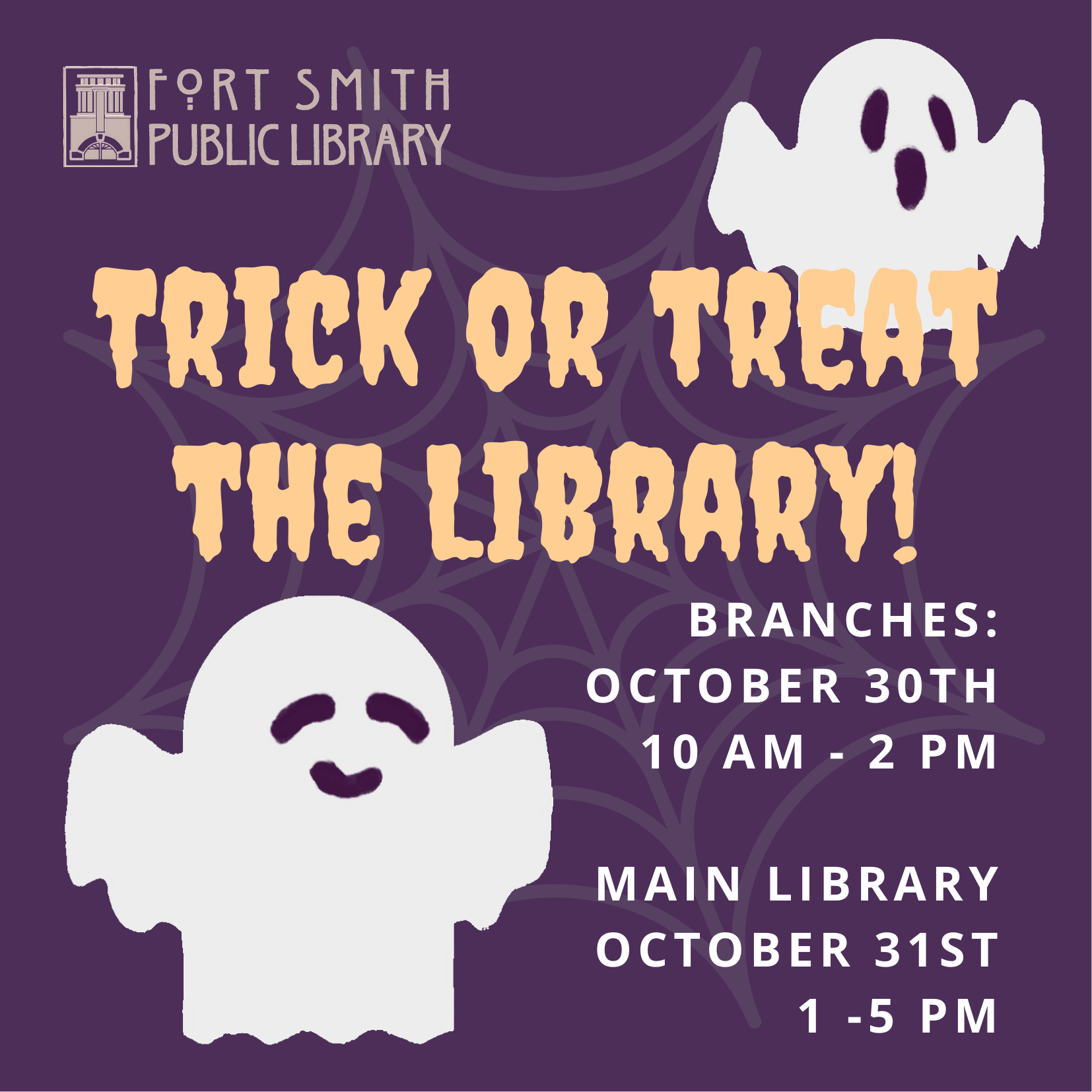 trick or treat at the library branches sign