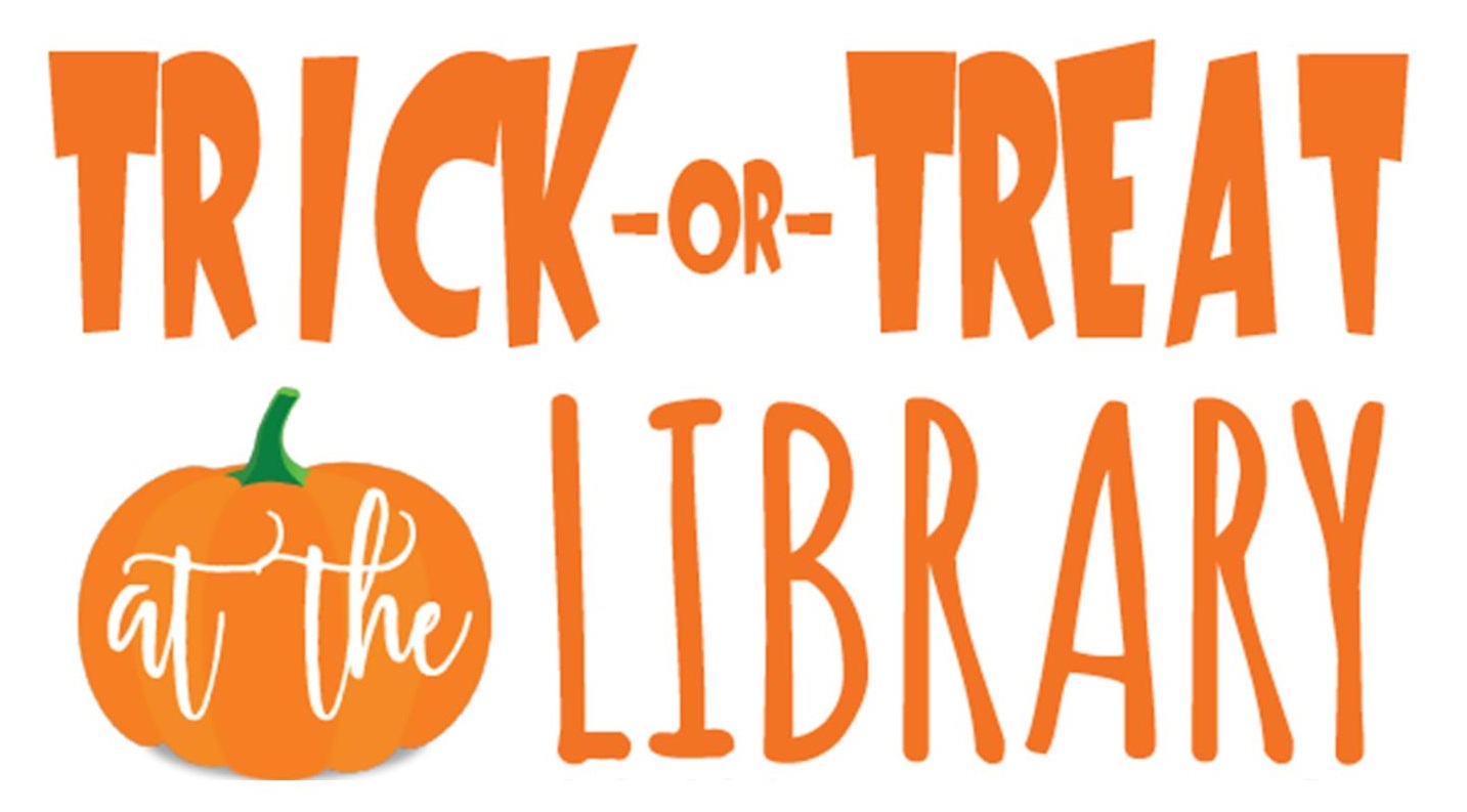trick or treat at the library sign