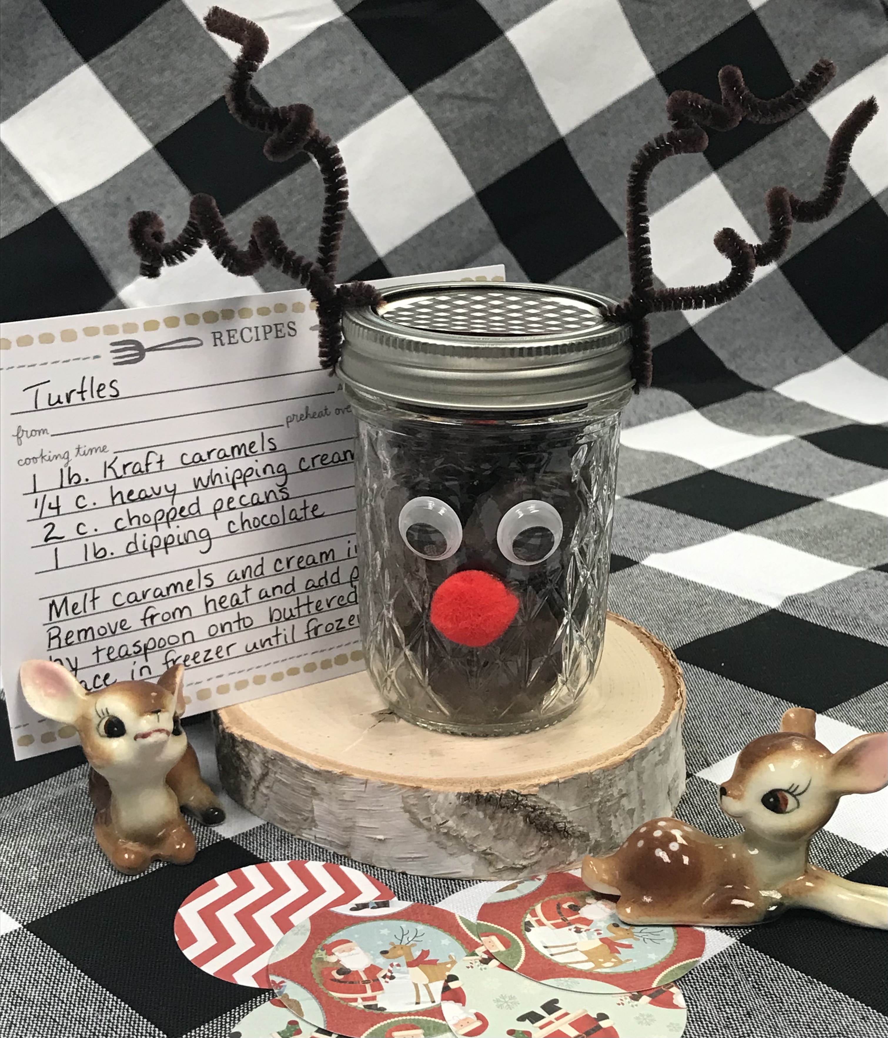 reindeer mason jar and recipe card
