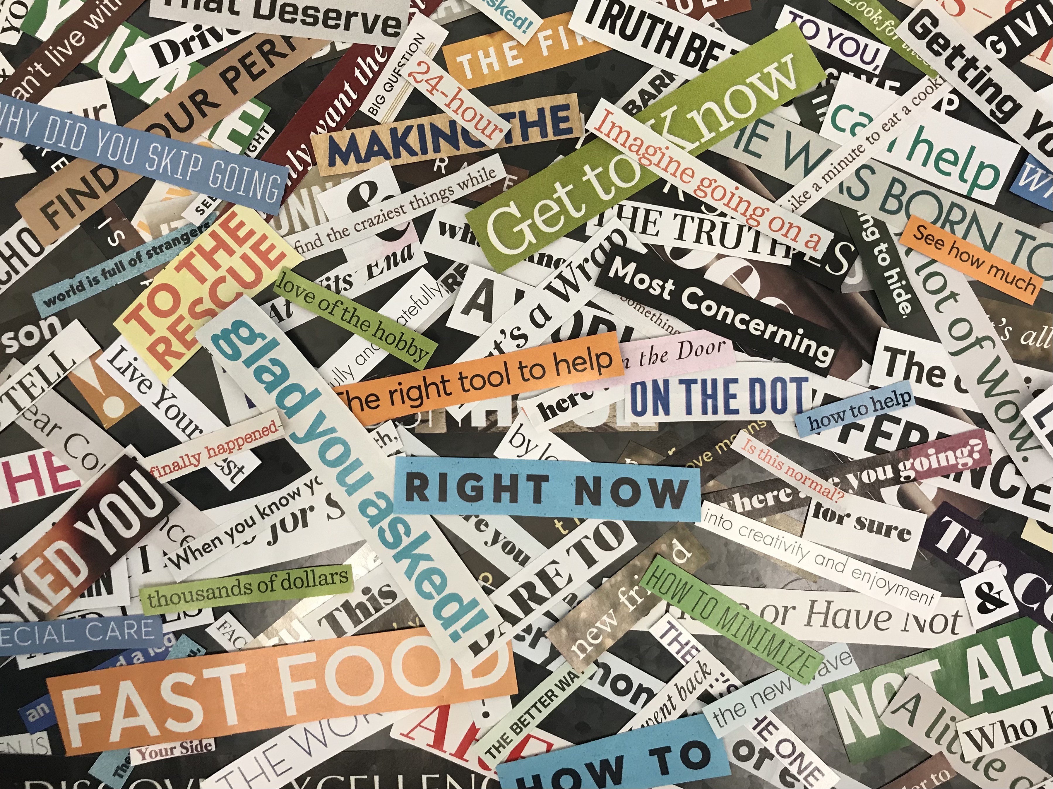strips of phrases cut from magazine