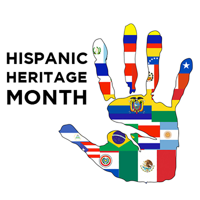 Hispanic Heritage Month handprint made up of flags of different countries