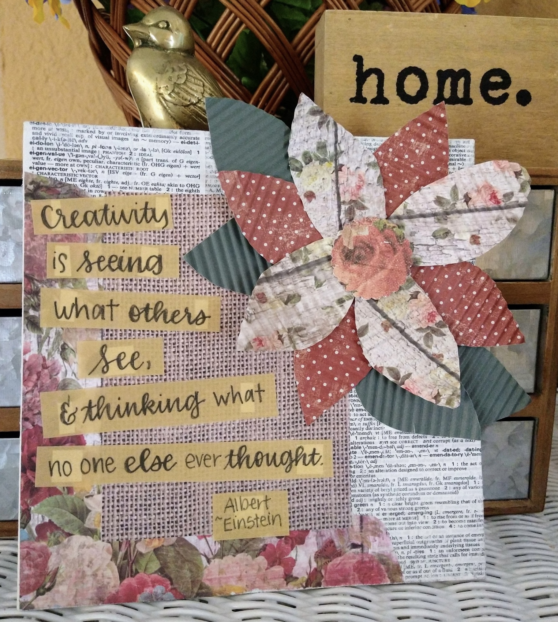 canvas with words and scrapbook paper