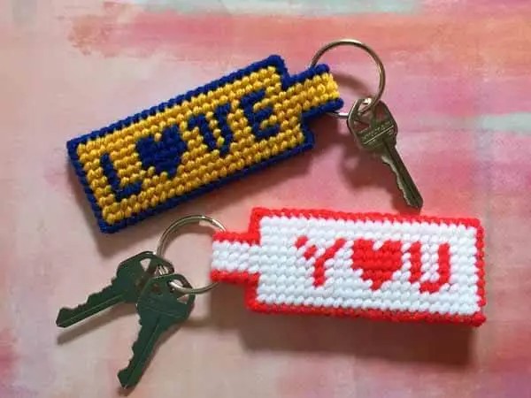 two knit keychains with keys