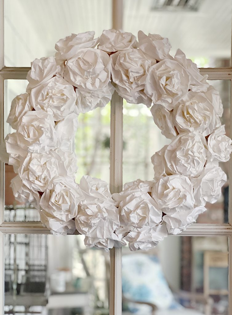 wreath made out of white lunch bags