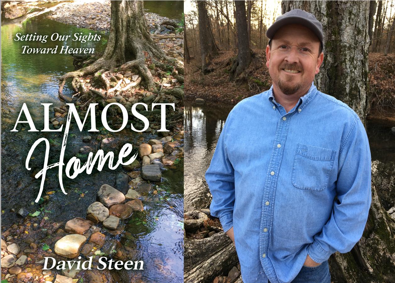 Photo of book cover "Almost Home" along with photo of author David Steen