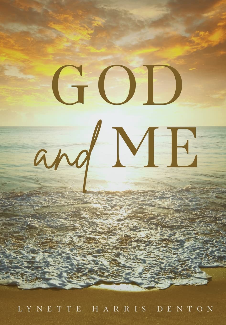 Book cover for "God and Me" featuring the ocean, sand, and sky
