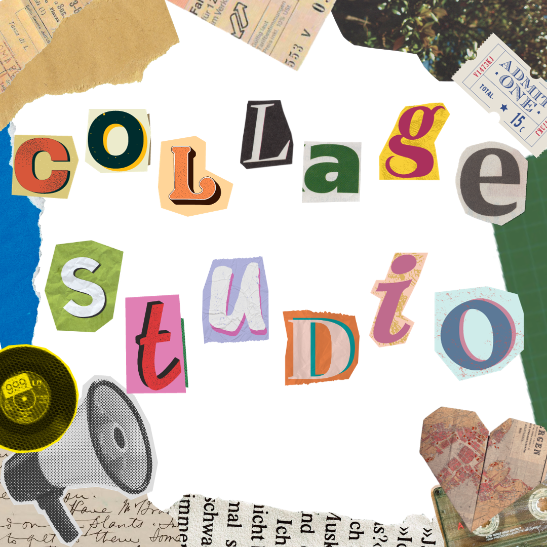 collage border with magazine letters spelling collage studio