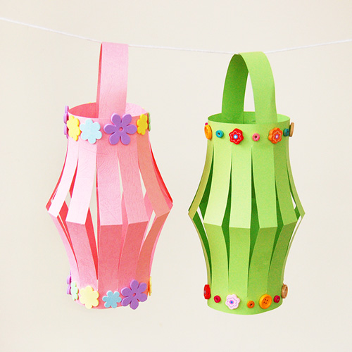 pink and green paper lanterns