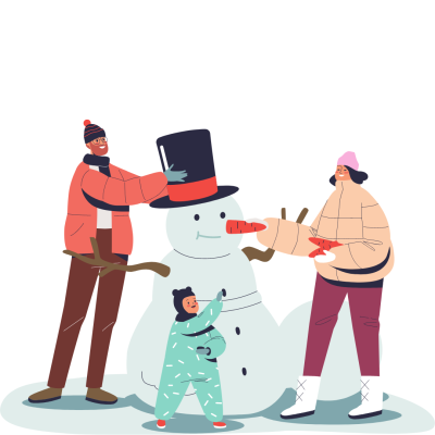 illustration of family building a snowman