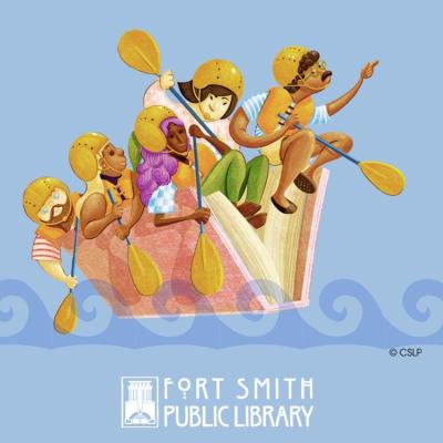 five adults paddling a book that is raft