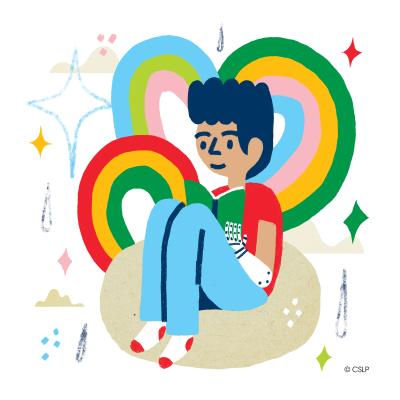Color Our World image with teen reading on a beanbag
