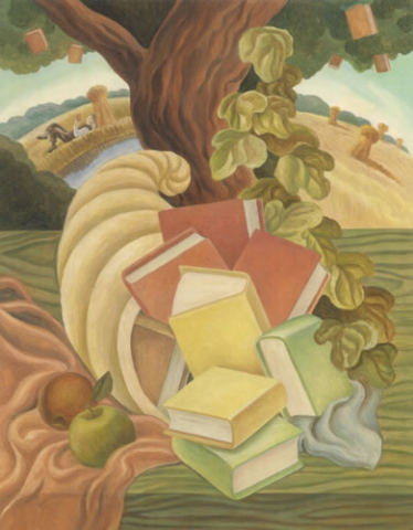 Tree with cornucopia full of books