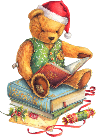 Teddy bear on books