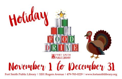 Holiday Food Drive poster with canned food Christmas Tree and turkey