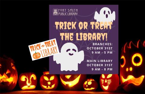 poster about trick or treating at the library