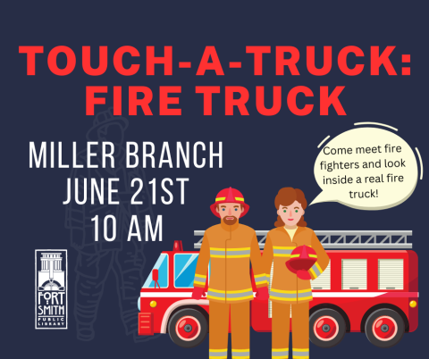 touch a truck storytime with a firetruck and firefighters