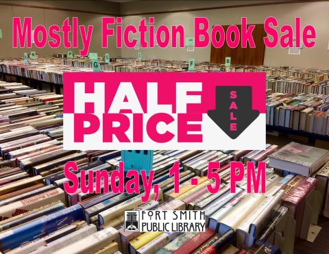poster for half price book sale day with books in background