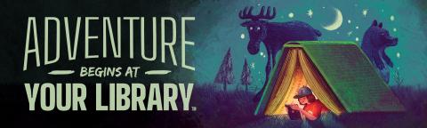 Teen sign that says Adventure Begins at Your Library