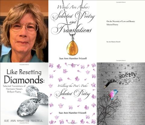 photo of author Sue Frizzell and her 4 book covers