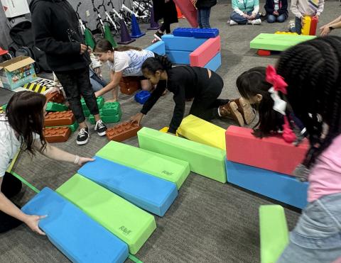 girls building with large blocks