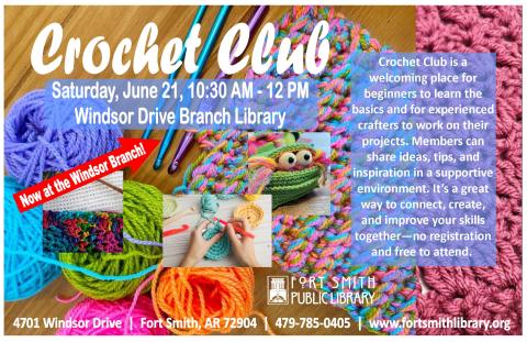 various crochet projects with hooks and information about Crochet Club