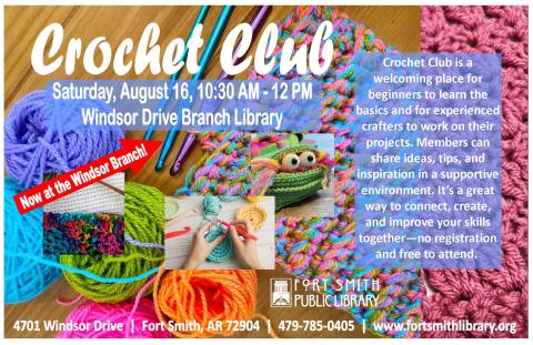 poster featuring various crochet projects yarn and hooks