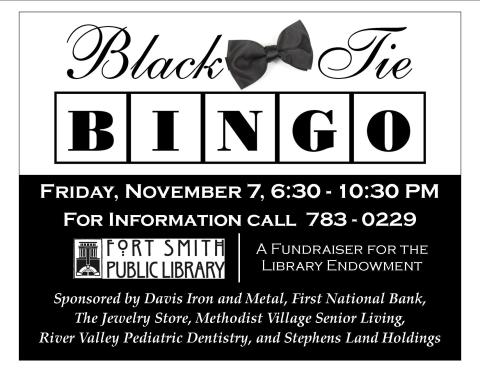 Black Tie Bingo poster with event information