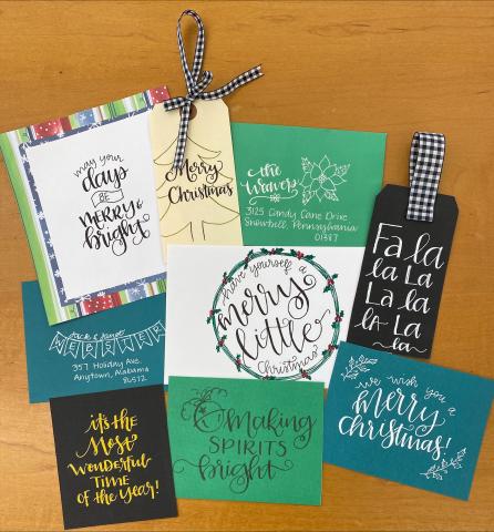 various samples of handlettering used for the holidays