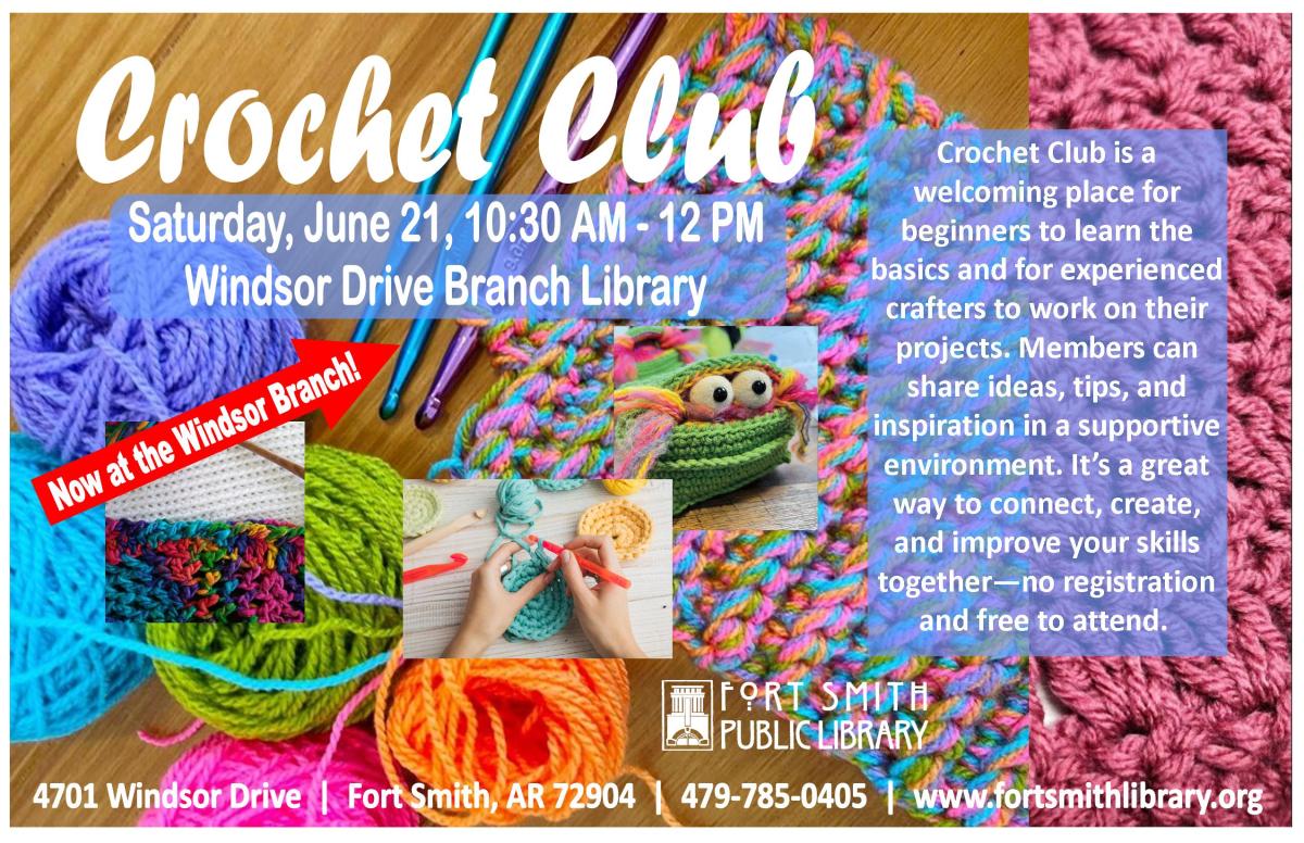 various crochet projects with hooks and information about Crochet Club
