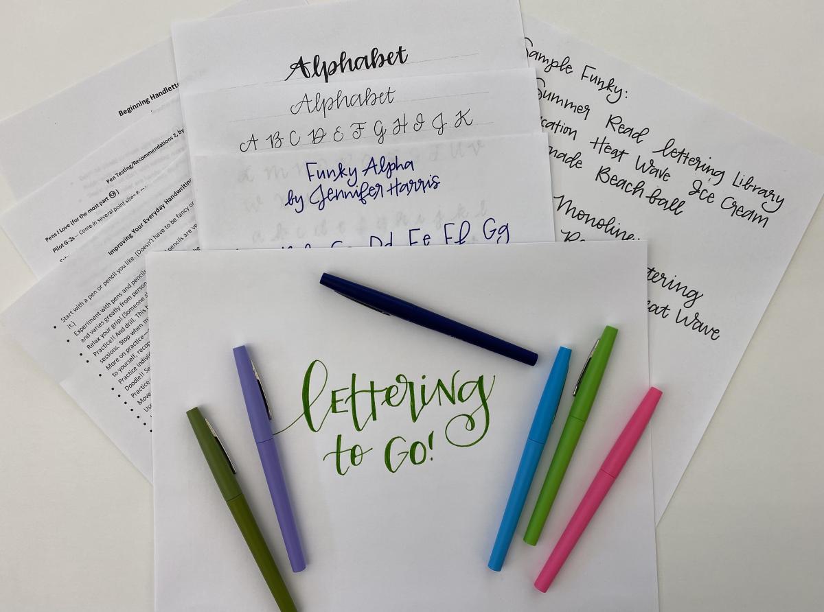 examples of different lettering styles and pens